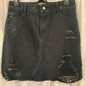 Black distressed denim skirt